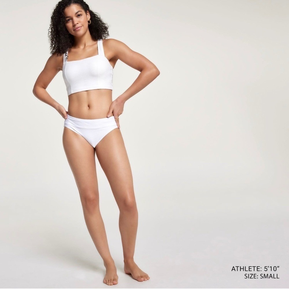 Calia Swim White Mid-Rise Bottom Womens Small Textured‎ Wave Bikini Bottom sz XL